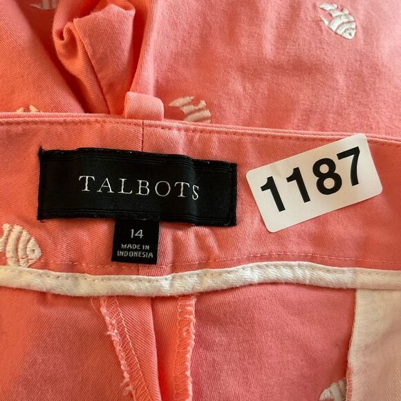 TALBOTS 4.75" Inseam Embroidered Angel Fish Chino Shorts Coral & White Size 14 - Picture 6 of 8